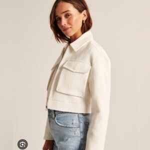 Abercrombie & Fitch Cropped Tweed Shirt Jacket - White - S